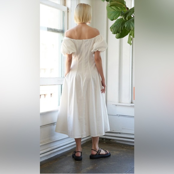 FreeMarket PROTECTING MY PEACE WOVEN MIDI DRESS Elegant Off-Shoulder White Dress - Picture 2 of 5